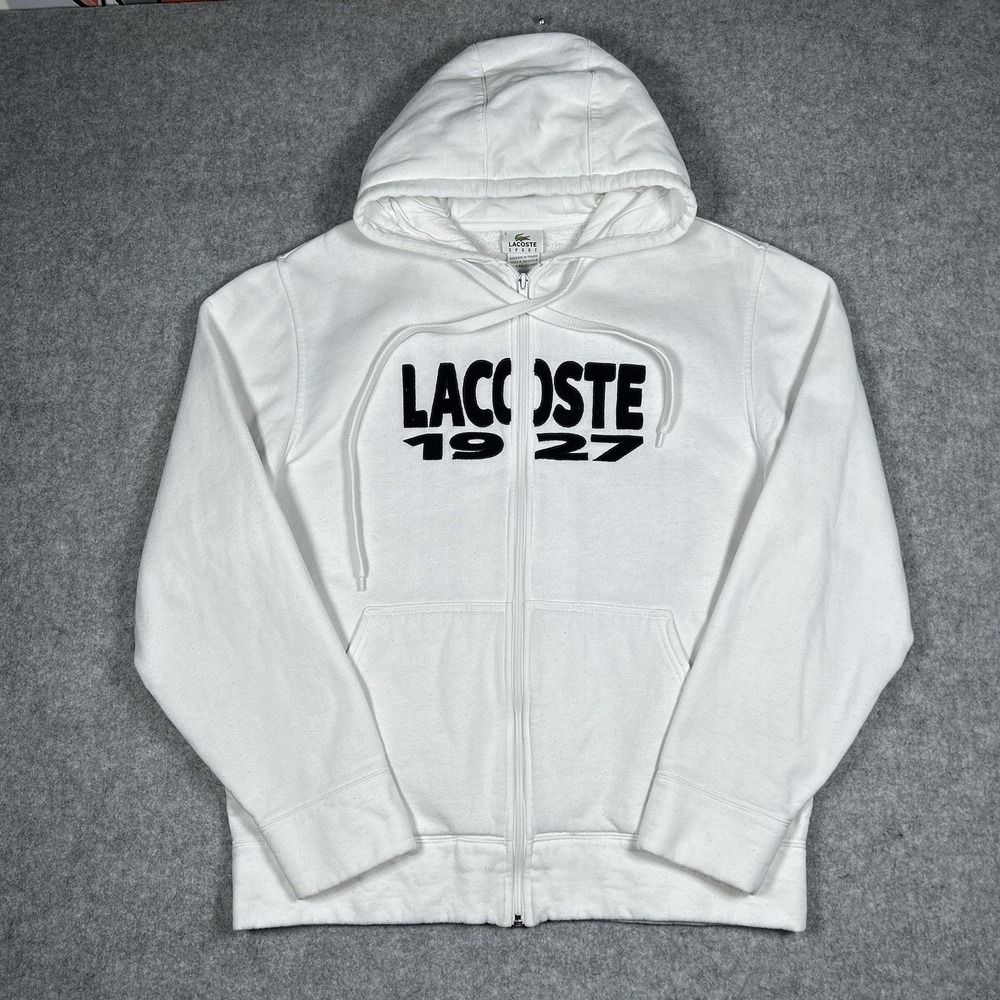 Lacoste Sport Jacket Men's Size 5 Large‎ White Full Zip Hoodie Embroidered 1927